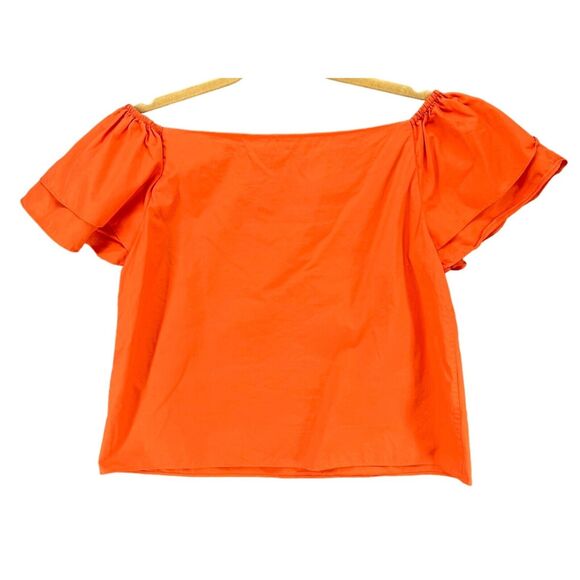 Alice + Olivia Loryn Blouse S Orange Poplin Off Shoulder Ruffle Top Boho Cottage - Picture 4 of 13